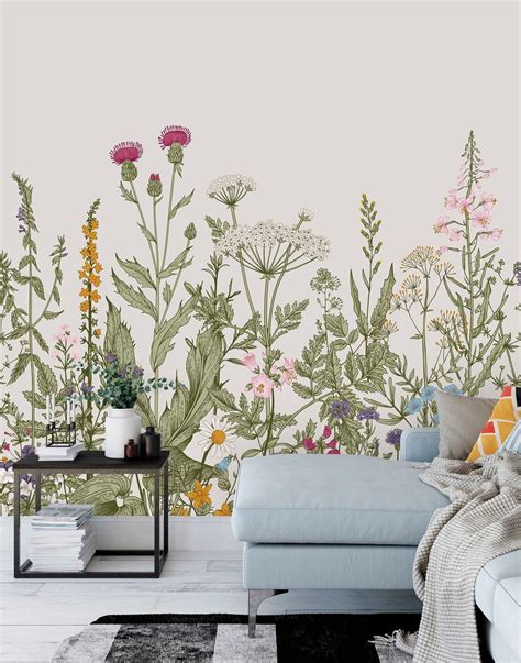 Large Wildflower Mural Removable Self Adhesive Wallpaper Etsy Norway
