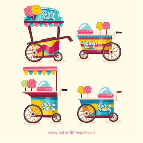 Free Vector Colorful Cotton Candy Carts Collection