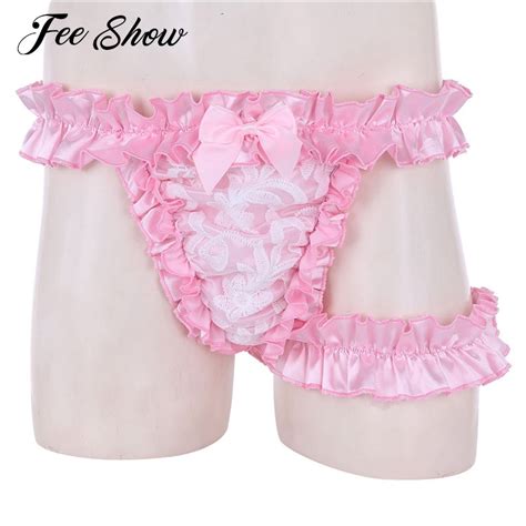 Mens Lingerie Sissy Briefs G Strings Lace Frilly Satin Ruffled High Cut Sissy Knickers G String