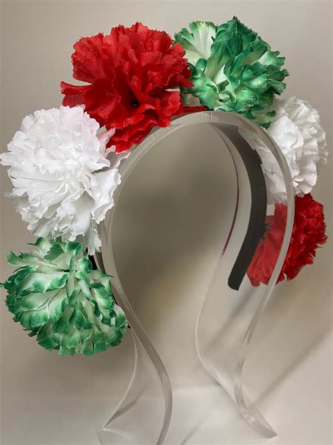 Green White And Red Carnations Mexican Flower Crown Headband Etsy