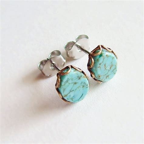 Tiny Turquoise Glass Stud Earrings Small Vintage Glass Faux Etsy