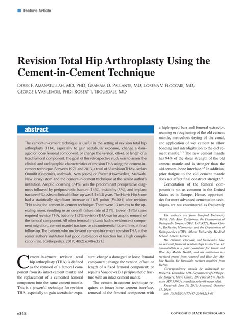 Pdf Revision Total Hip Arthroplasty Using The Cement In Cement Technique