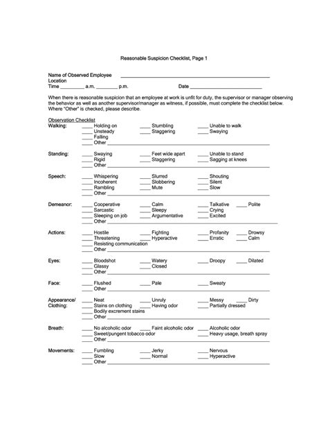Reasonable Suspicion Checklist Fill Out And Sign Online Dochub