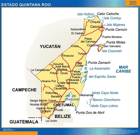 Mapa Estado Quintana Roo Mapas Para México Usa Y Canada De Pared Murales