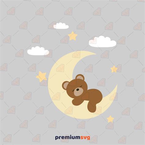 Bear On Moon Svg Baby Sleeping Svg Digital Download Premiumsvg