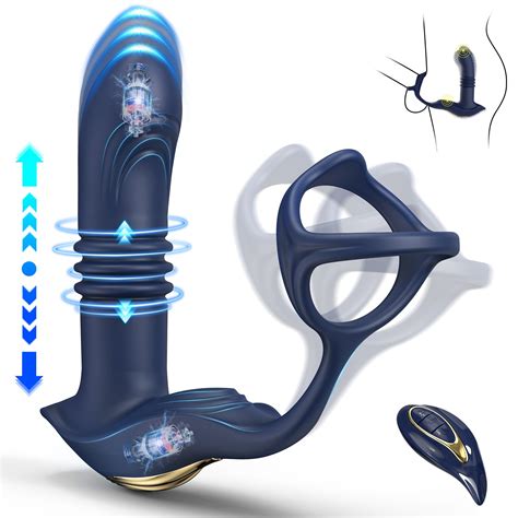 Thrusting Anal Vibrator Male Prostate Massager Penis Ring Remote Control Butt Plug Delay