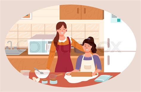 Happy Mother And Daughter Cooking In Stock Vector Colourbox