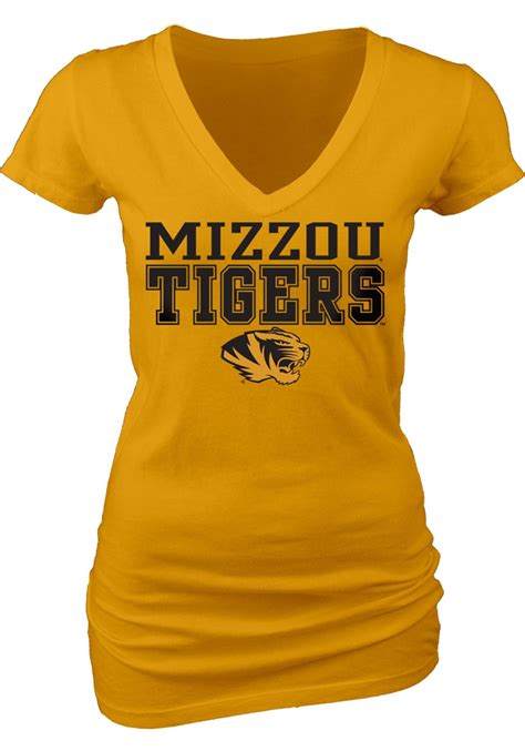 Missouri Tigers Womens Gold My Team V Neck T Shirt Team V Tiger T Shirt Missouri Tigers