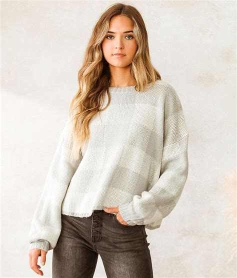 willow and root jacquard plaid sweater women s sweaters in grey cream buckle