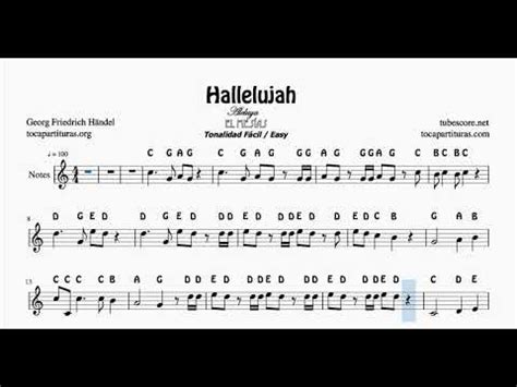 Hallelujah By Handel Easy Notes In C Major Violin Flute Recorder Oboe
