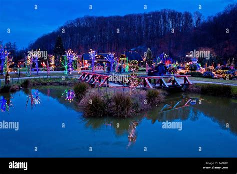 Christmas Village By The Lake View Stock Photo Alamy