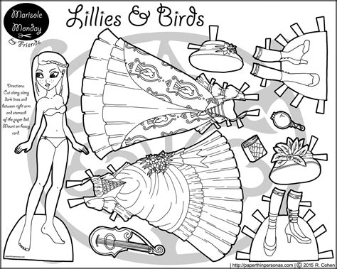 Free coloring pages printable coloring pages paper toys paper crafts rachel cohen paper dolls clothing paper mache clay little poni paper i often get asked for more black and white versions to color of marisole monday paper dolls. Lillies & Birds: A Printable Paper Doll Coloring Page ...