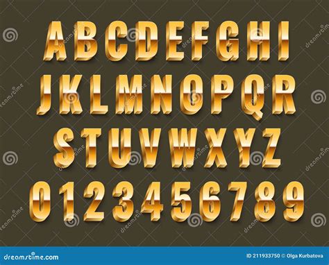 Gold 3d Font Realistic Metal Latin Alphabet Shiny Effect Capital