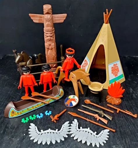 vintage playmobil native american indian camp teepee canoe wild west 35 pcs 5 32 04 picclick