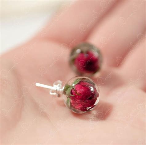 Real Rose Earrings Stud Botanical Jewelry Rose In Resin Etsy Flower