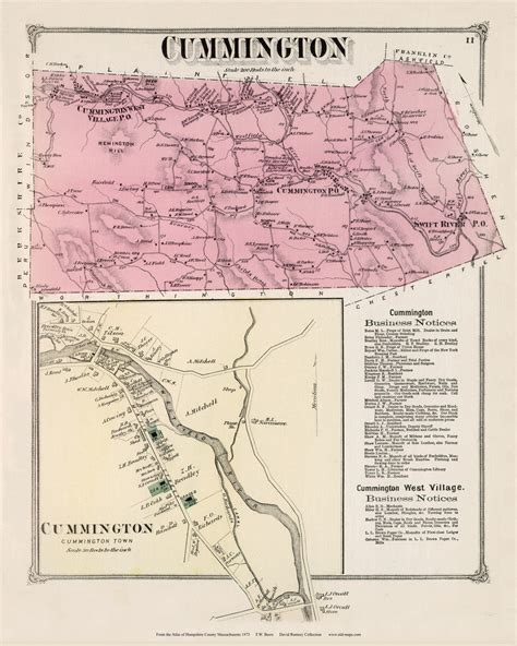 Cummington Massachusetts 1873 Old Town Map Reprint Hampshire Co Old Maps