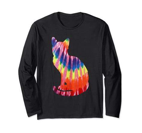 Tie Dye Cat Long Sleeve Shirt Kitty Graphic Tee Bright Color Rose