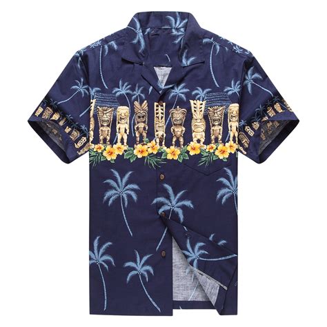 Men Made In Hawaii Mens Hawaiian Shirt Aloha Shirt Hibiscus Navy Shirts