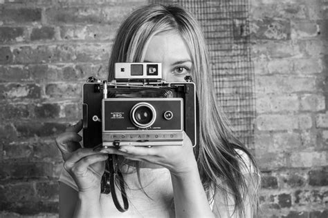 Sveti With Vintage Polaroid Camera Blackandwhite Portrait Polaroid
