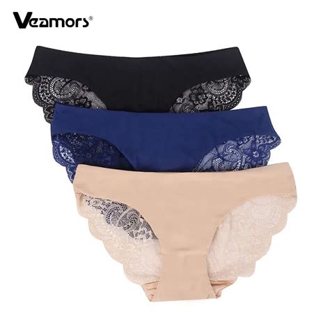 veamors 3pcs lot women s sexy lace panties ladies seamless cotton panty flower patterned ultra