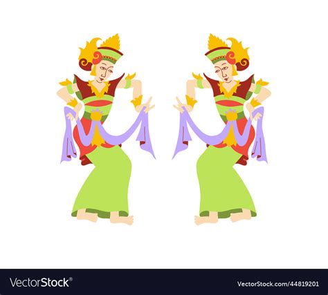 Two Women Perform A Traditional Balinese Dance Vector Image