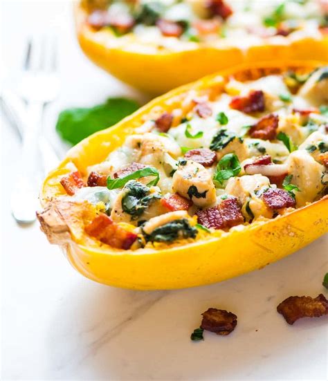Spaghetti Squash Boats With Chicken Bacon And Cheese