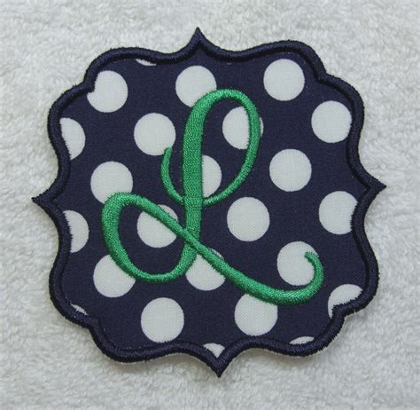 quatrefoil single letter monogram fabric embroidered iron on patch made to order by