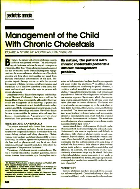 Management Of The Child With Chronic Cholestasis Pediatric Annals