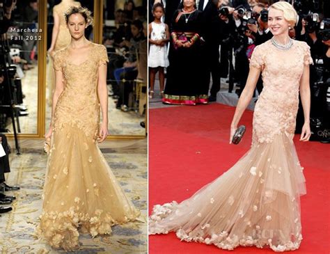 naomi watts looks so lovely in this marchesa gown i love the delicate flower applique stunning
