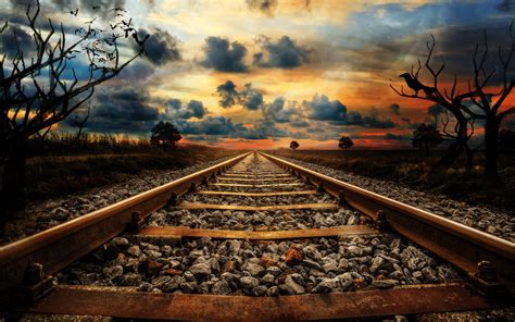 Download Wallpaper 1280x800 Railway Line Railroad Stones Sunset