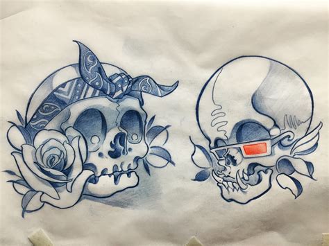 New School Skull Tattoo Drawings