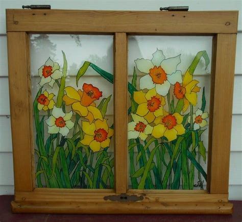 Daffodil Cottage Window Painted Window Art Window Painting Stained