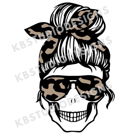 Messy Bun Skull With Glasses Svg Png  Svg For Cricut Etsy