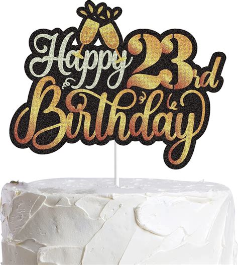 Happy 23rd Birthday Cake Topper Black Gold Glitter Twenty