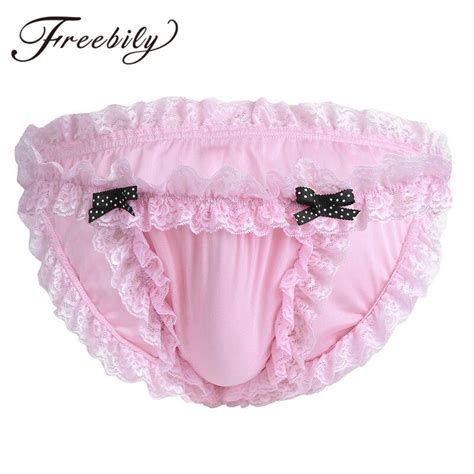 Freebily Elegant Men Lingerie Sissy Maid Floral Lace Soft Bikini Briefs Sexy Male Underwear Cute