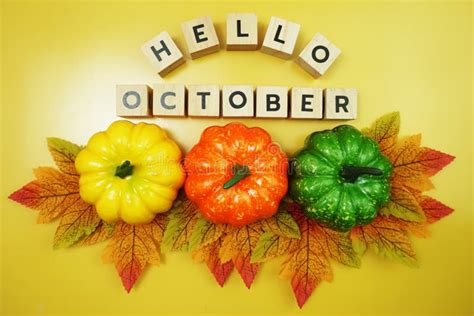 Hello October Alphabet Letter With Pumpkin And Maple Leaves Decoration