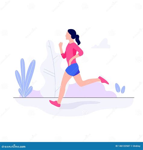 Athletic Young Woman Working Out Running Jogging Stock Vector