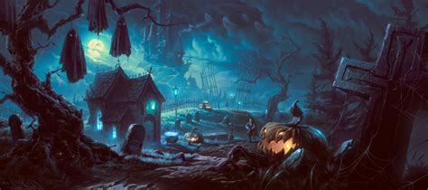 Artwork Fantasy Art Halloween Pumpkin Forest