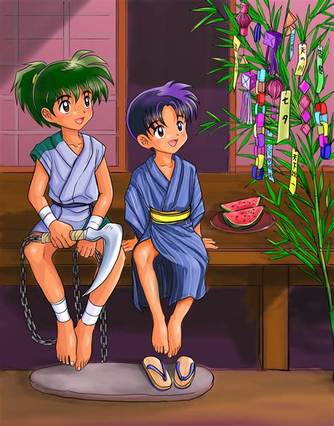 Takenokoya Higurashi Sota Kohaku Inuyasha Inuyasha Absurdres Highres Babes Barefoot