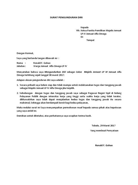 Surat pernyataan tidak akan mengundurkan diri yang bertanda tangan di bawah ini : Contoh Surat Pengunduran Diri Dari Jabatan Pns - Download ...