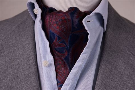 Ascot In Madder Silk With Red Orange Navy And Light Blue Paisley Fort