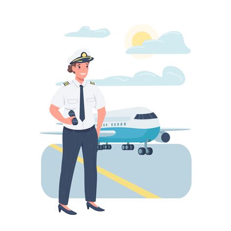 Woman Airplane Pilot Flat Color Vector Detailed Character By Ntl Studio