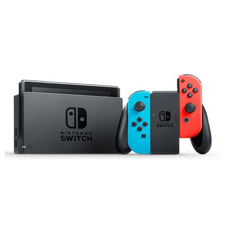 nintendo switch console neon red and neon blue joy con