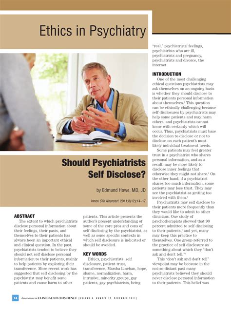 Pdf Should Psychiatrists Self Disclose