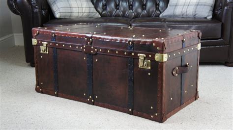 Large Antique Leather Handmade Trunk Chest Home Decor Bedroom Bed End