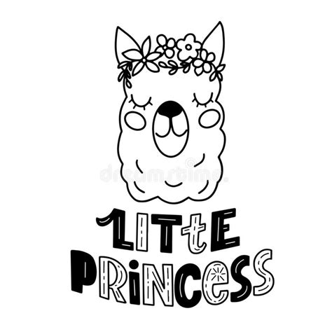 Princess Llama Lettering Vector Illustration Stock Illustration