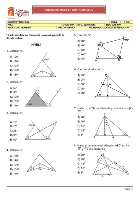 Actividad 2 Geometria Lineas Notables En Los Triangulos 2013