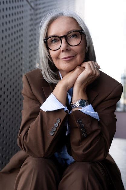 premium photo portrait of a wellgroomed slender senior business woman with gray hair dressed