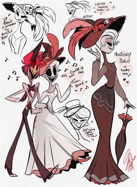 Two Women In Dresses And Hats With Music Notes On Their Backs One