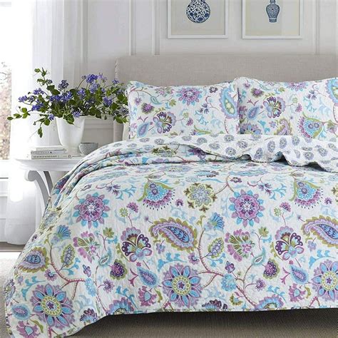 Cozy Line Lavender Purple Floral Paisley Reversible Quilt Bedding Set